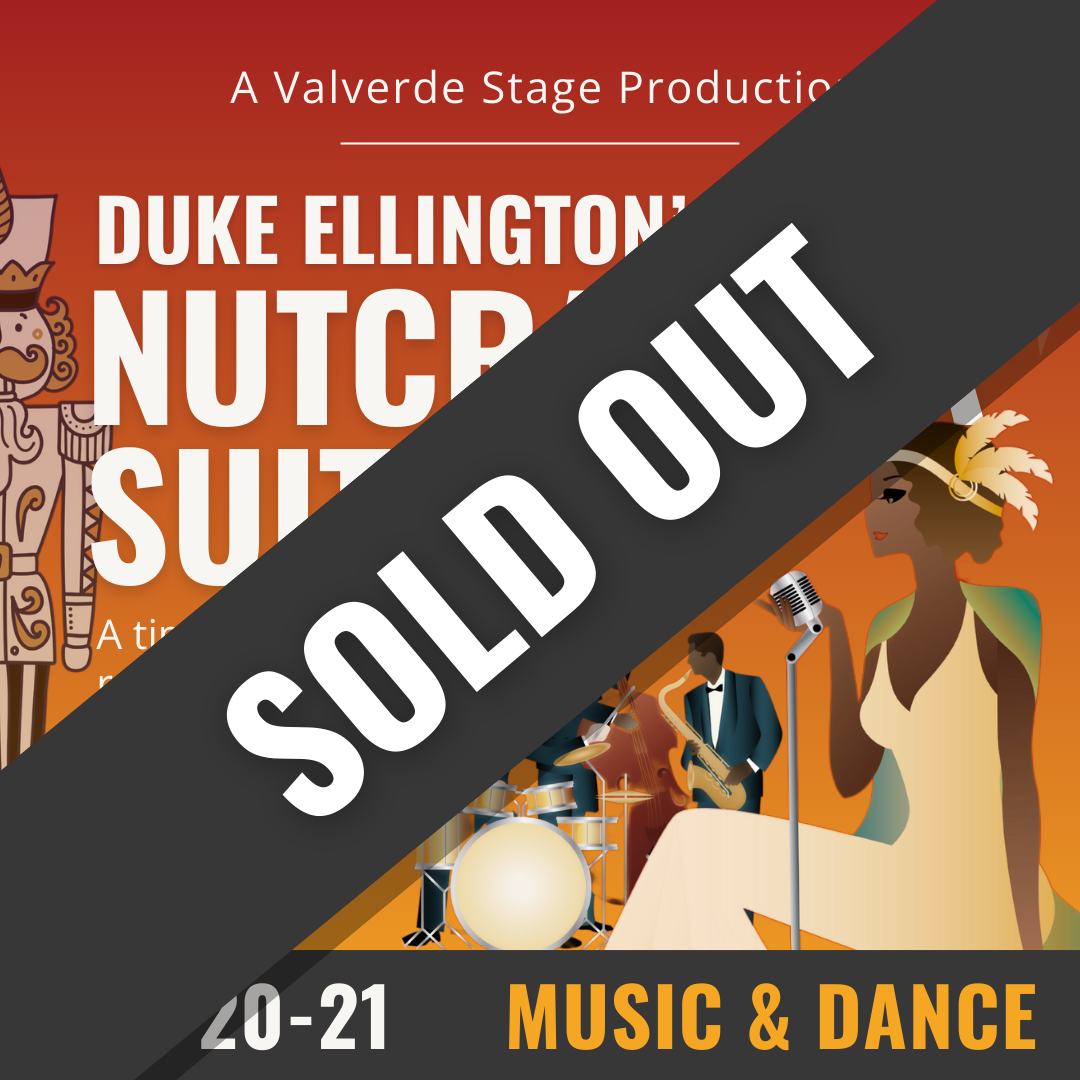 Orange background with white text that reads Duke Ellington's Nutcracker Suite December 20th-21st: Concert