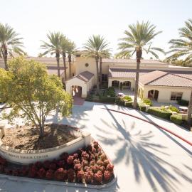 Raised shot of exterior courtyard of Senior Center