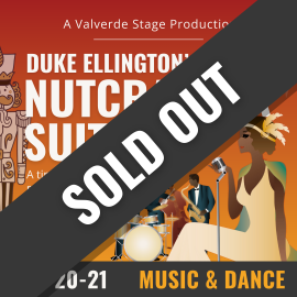 Orange background with white text that reads Duke Ellington's Nutcracker Suite December 20th-21st: Concert